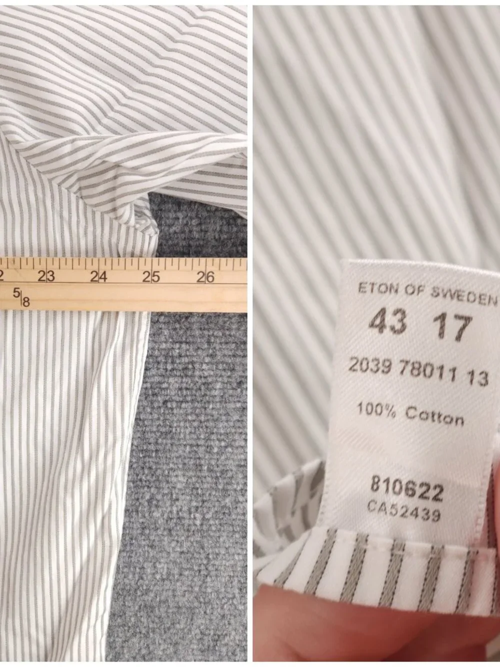 Eton Gray Cotton 17 Striped Button Up Long Sleeve Shirt Pocket Men Work Elegant